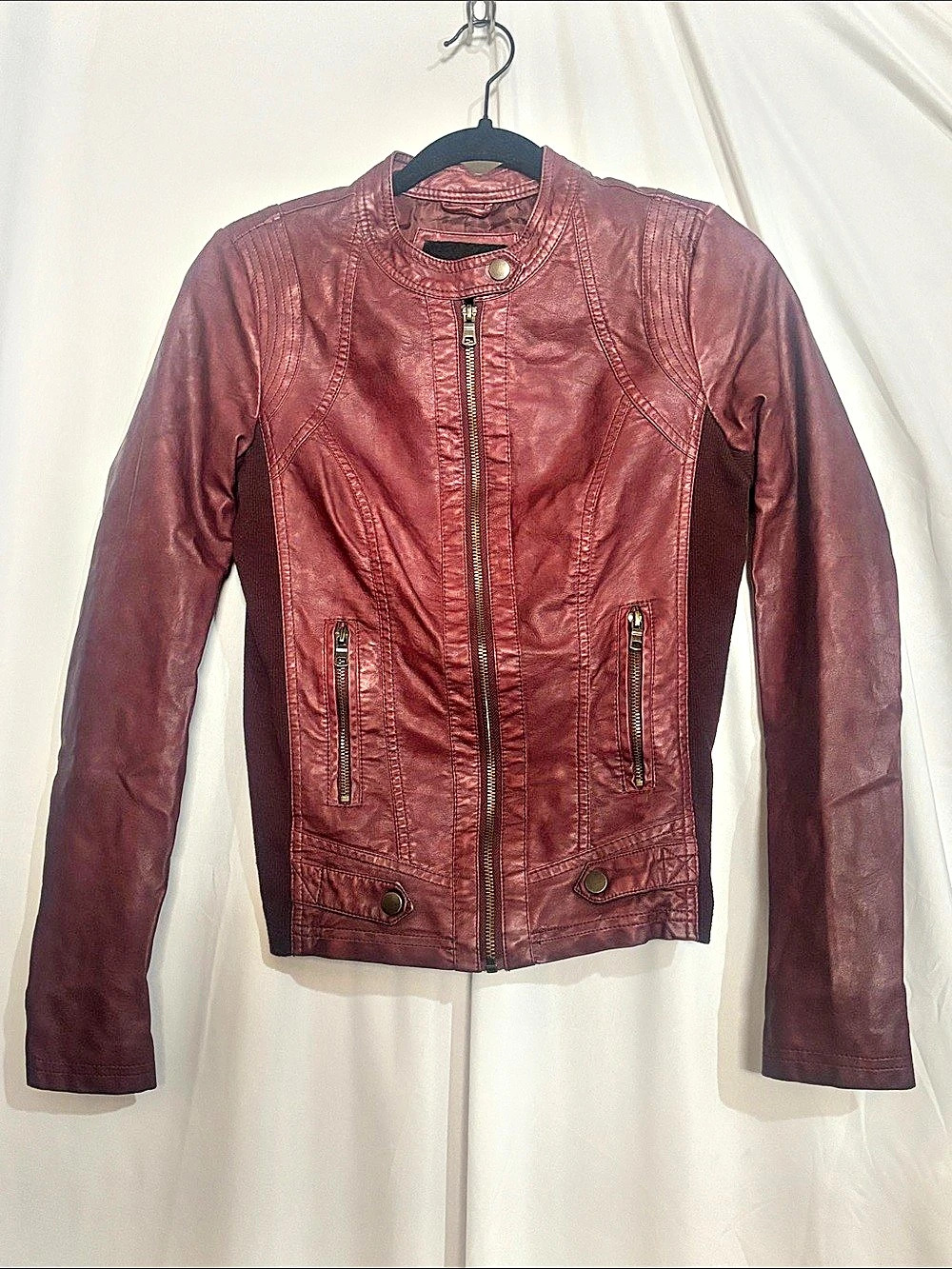 Maurices Maroon Faux Leather Biker Moto Jacket Size Small